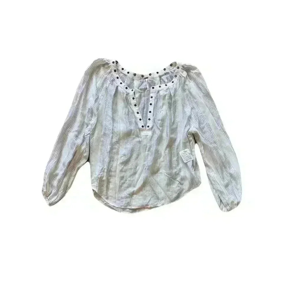 NWT Women's Free People Boho Chic White Peasant Blouse Eyelet Details Size XS